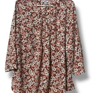 Croft & Barrow Brown and White 3/4 Sleeve Boxy Blouse